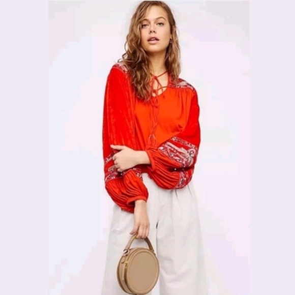 Free People Red Embroidered Top - Picture 3 of 8